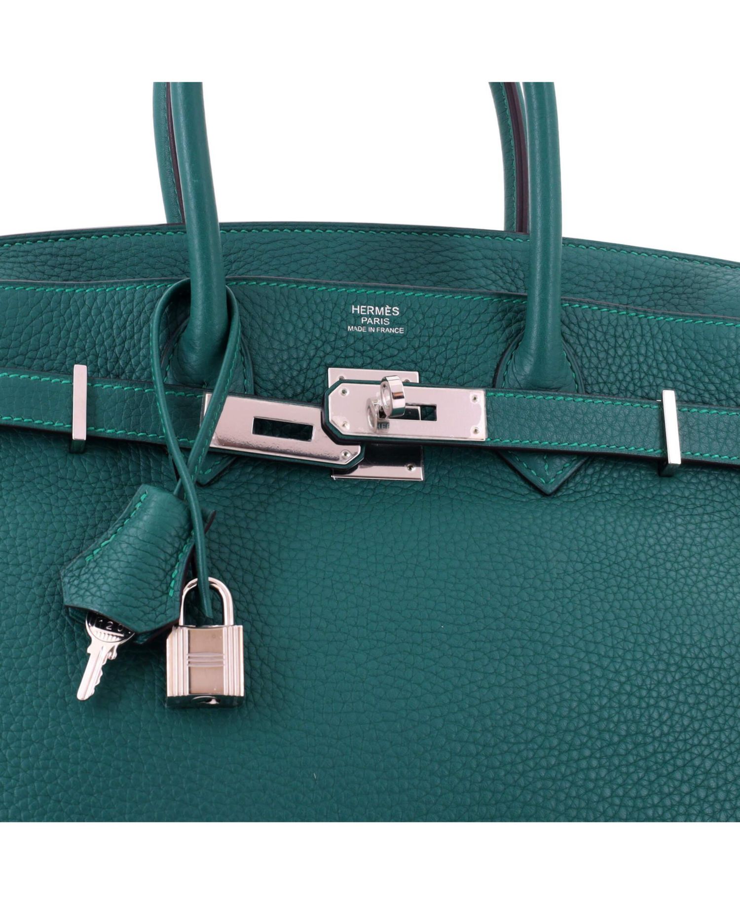 Birkin 30 Handbag Green Clemence with Palladium Hardware
