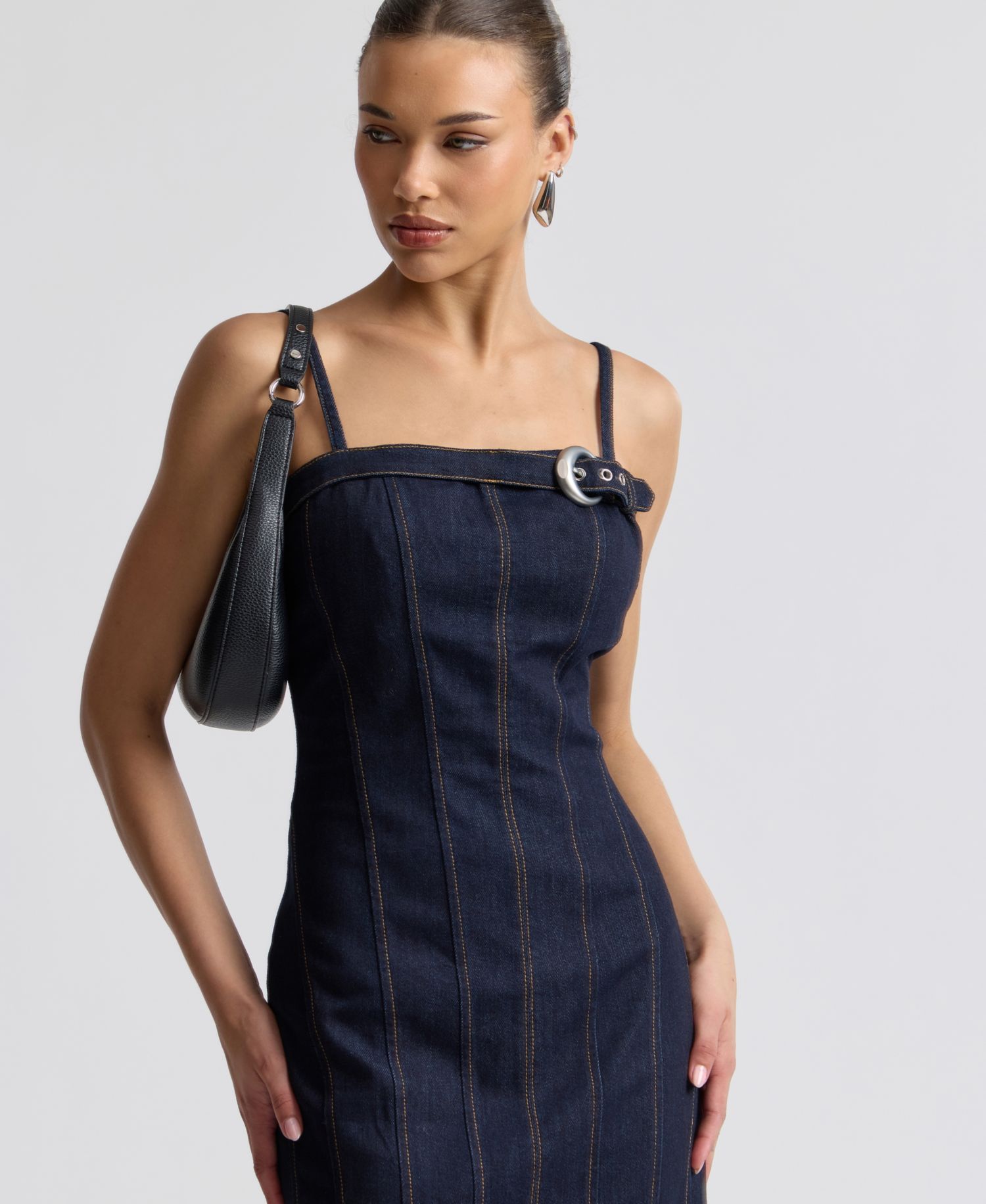 Women's Seamed Denim Midi Dress