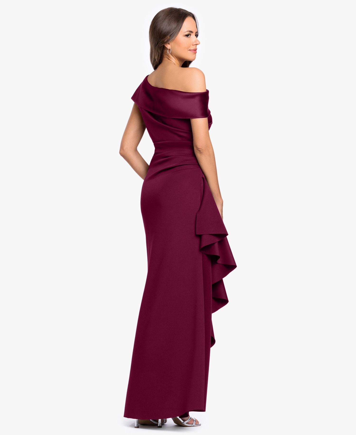 Petite Asymmetrical One-Shoulder Ruffle Gown Dress