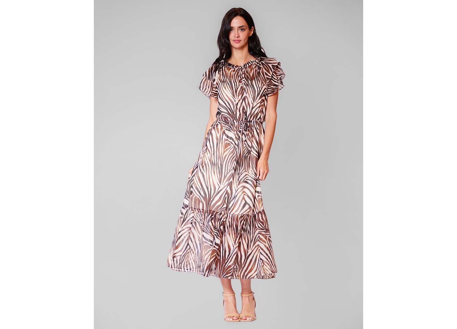 Women's Crewneck Flutter-Sleeve Midi Dress