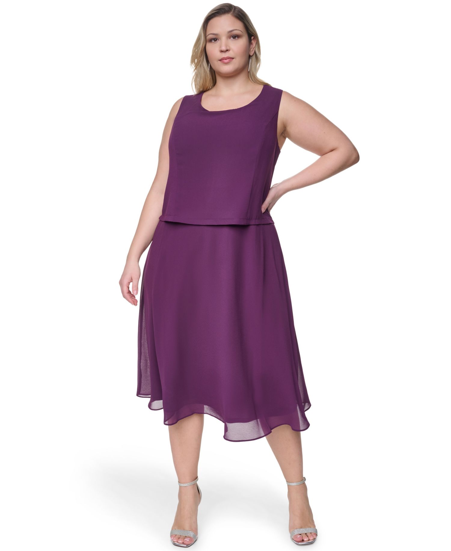 Plus Size Padded Removable Jacket & Sleeveless Dress, 2-Piece Set