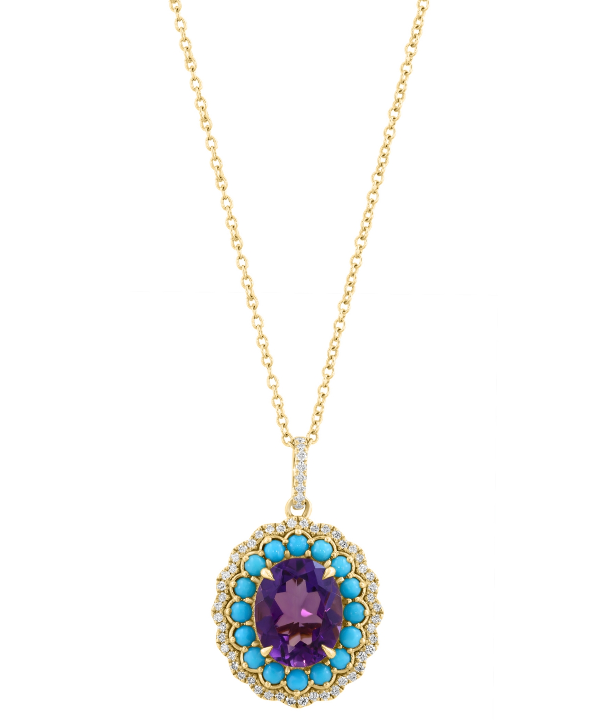 Effy Collection Amethyst 225 ct tw Turquoise 35 ct tw  Diamond 14 ct tw Pendant Necklace in 14k Yellow Gold  Yellow Gold