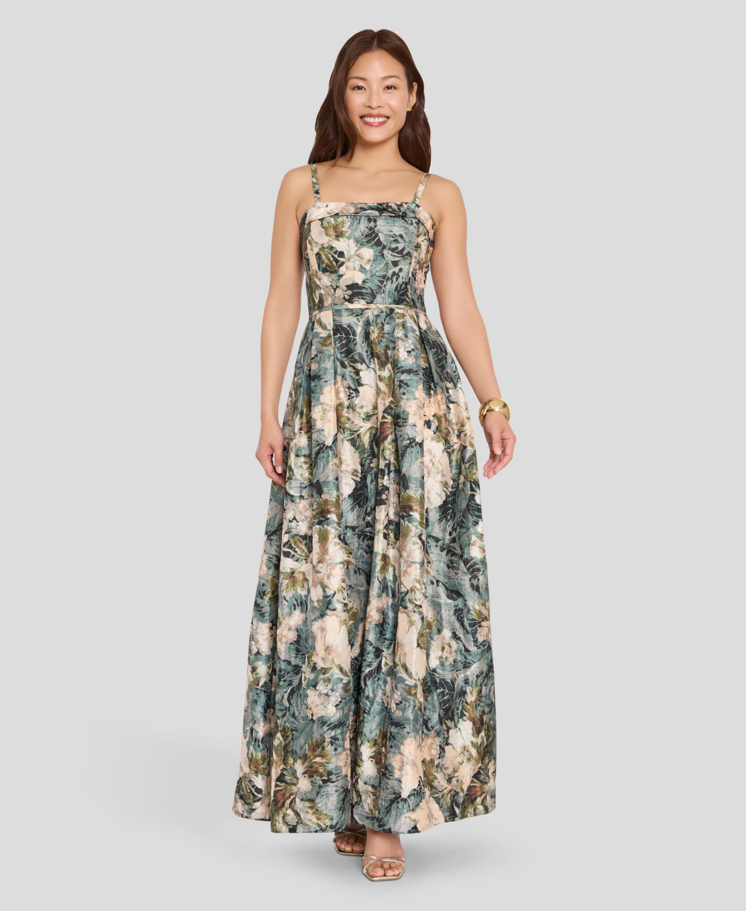 Women's Square Neck Floral Printed Ball Gown