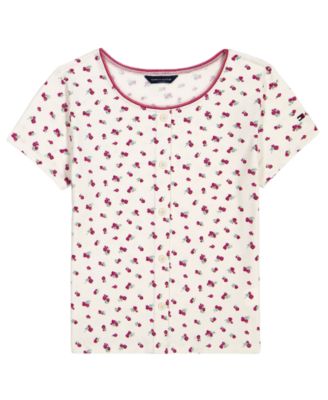 Girls' 7-16 Printed Henley Short-Sleeve T-Shirt