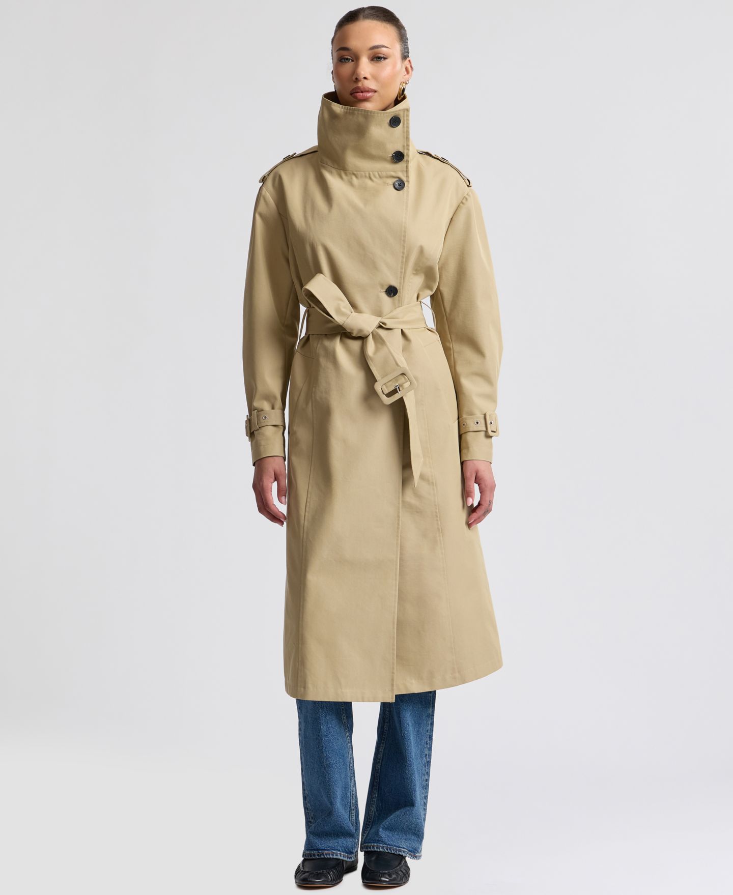 Женское пальто Avec Les Filles Funnel Neck Slouchy Trench, цвет: Бежевый — фото 1
