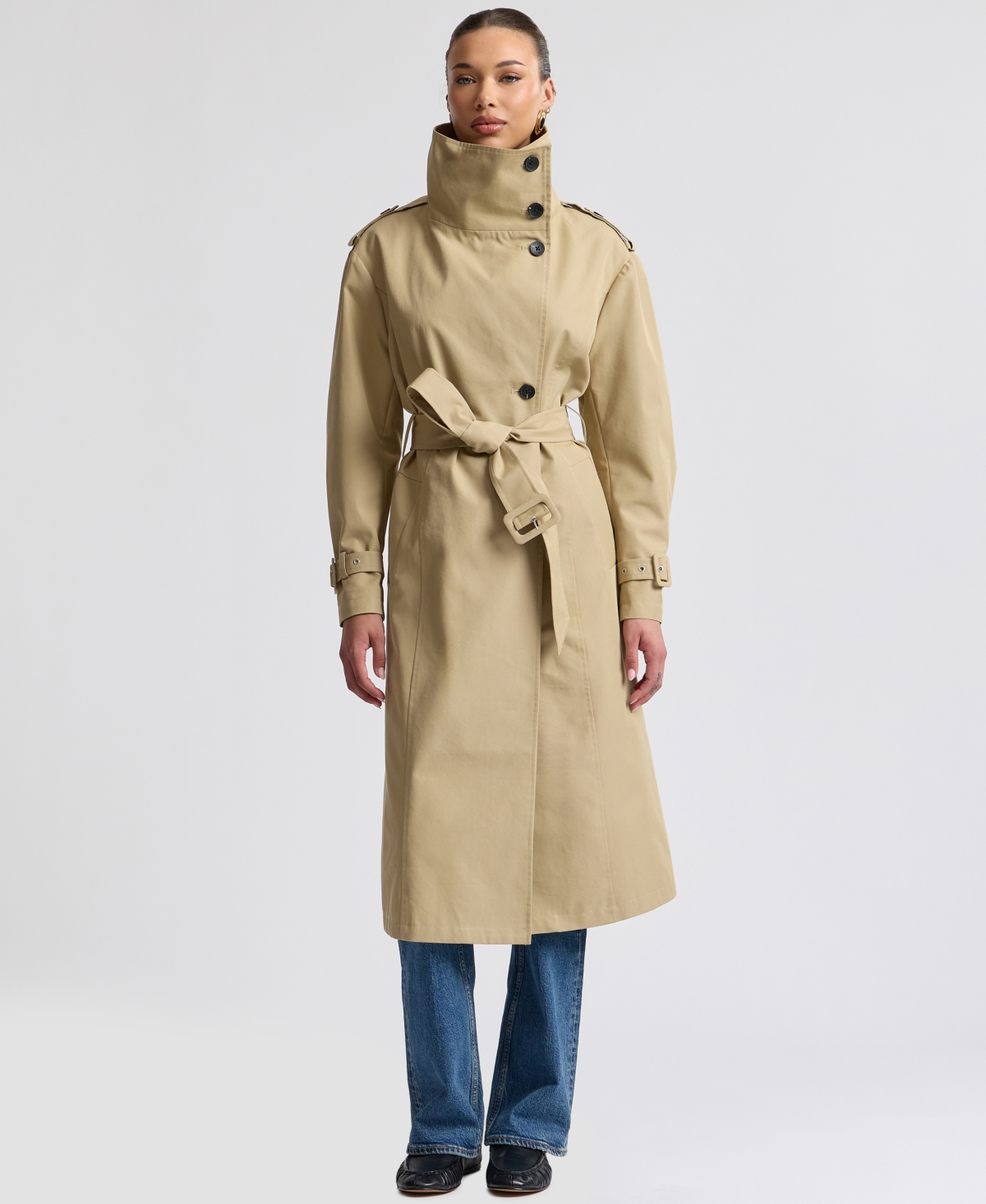 Avec Les Filles Women's Funnel Neck Slouchy Trench - Beige