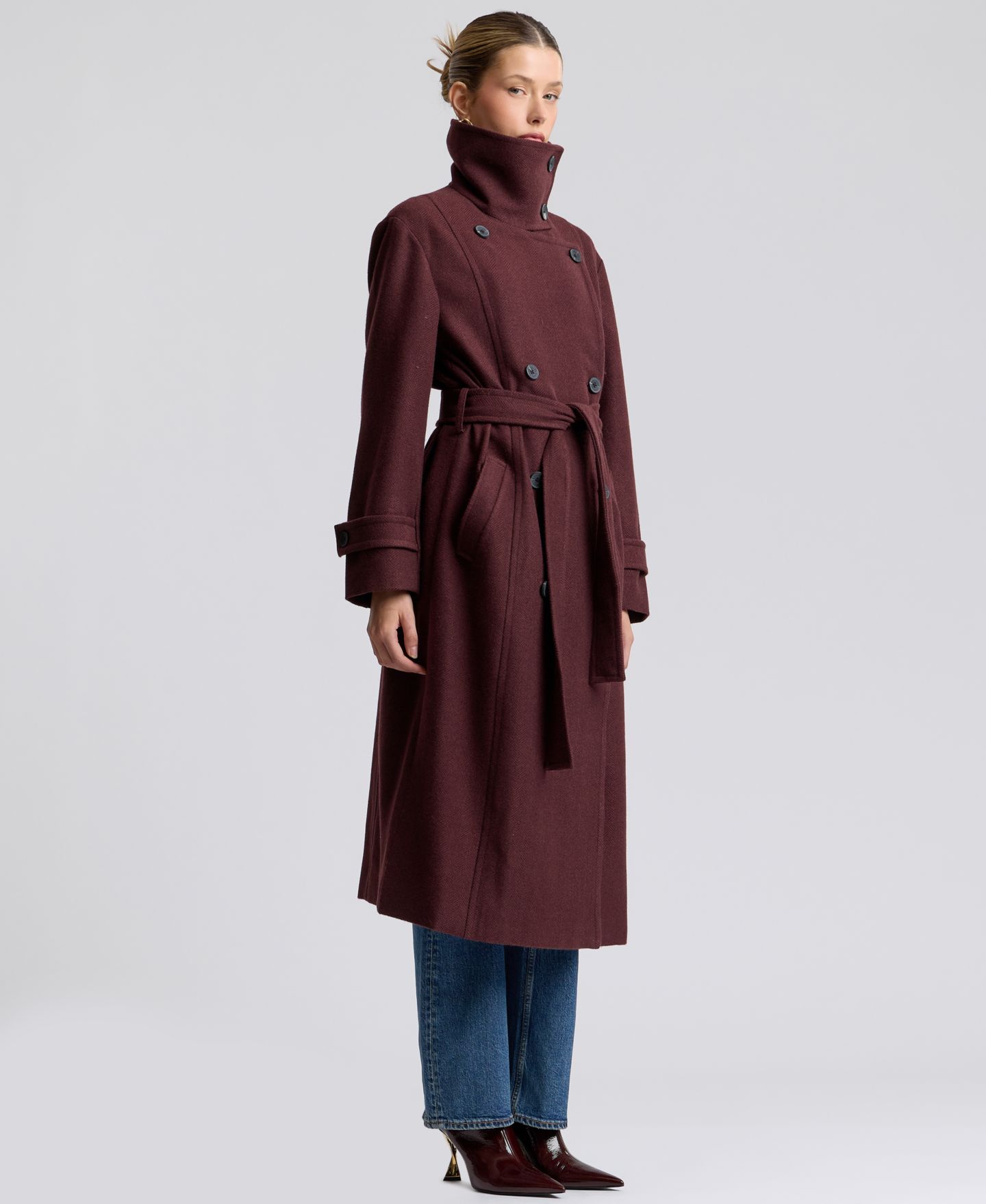 Женское пальто Avec Les Filles Funnel Neck Belted, цвет: Изюмный — фото 3