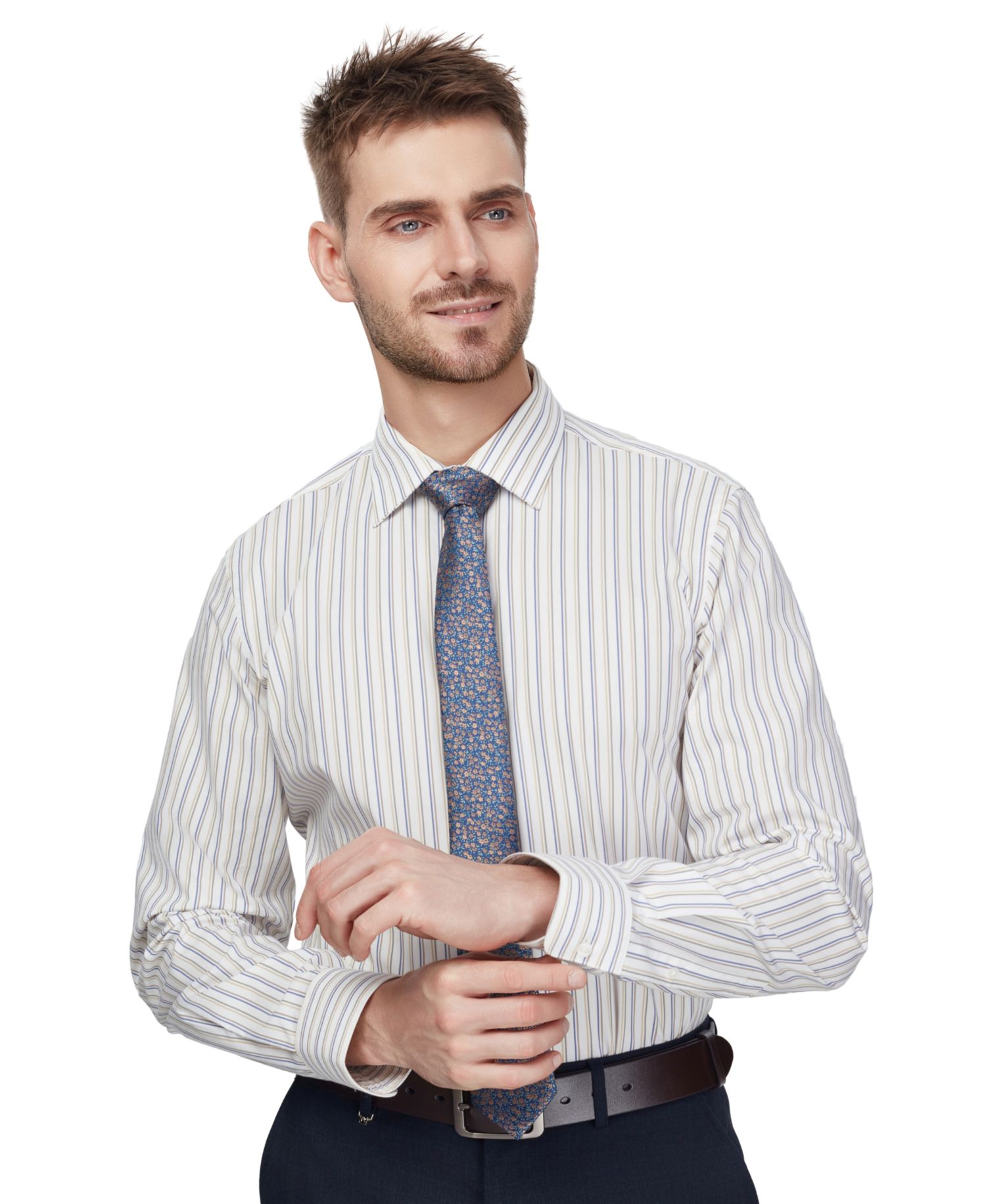 Men's Harvest Stripe Slim-Fit Stretch Spread Collar Dress Shirt
