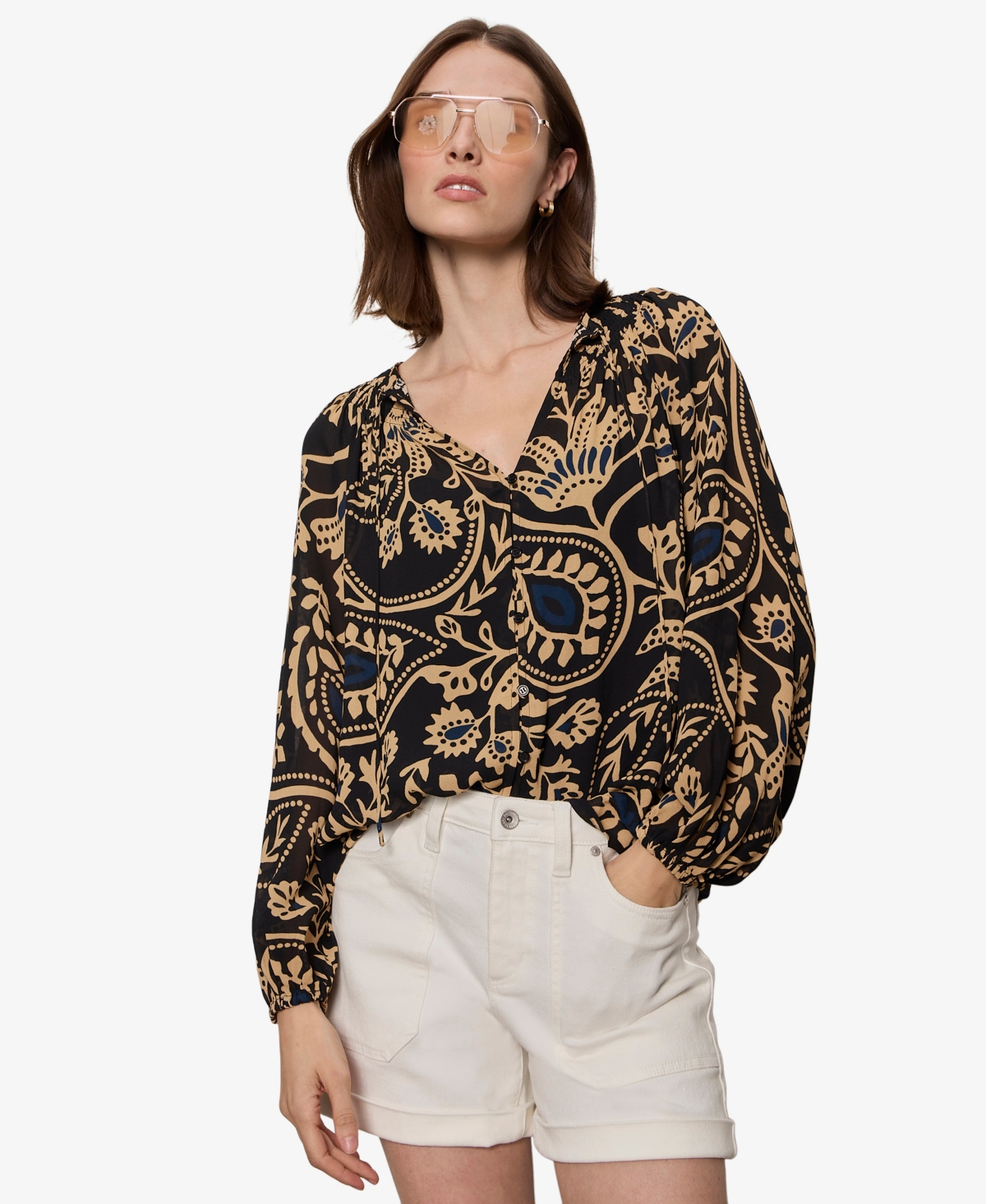 Sanctuary Women's Printed Split Neck Blouse