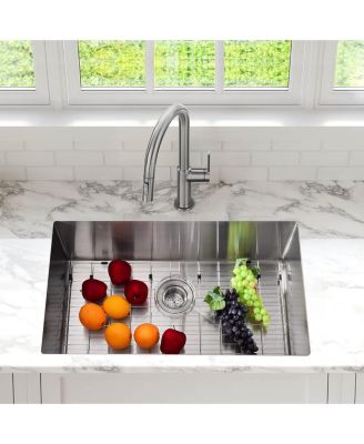 Undermount Kitchen Sink 16 Gauge 304 Stainless Steel Single Bowl Deep Flat Bottom with Grid and Drain Kit
