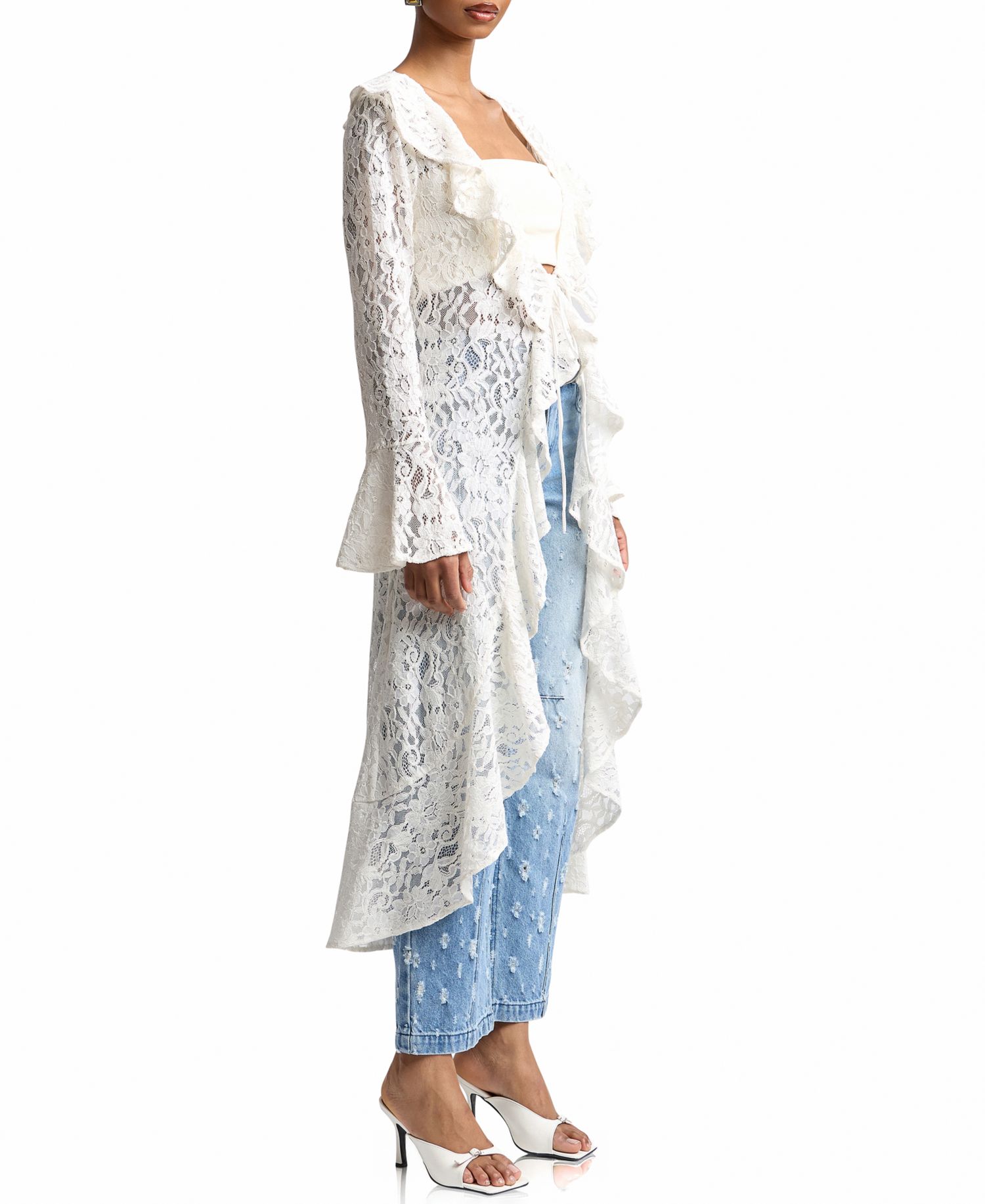 Women's Ruffle Tie-Front Lace Topper