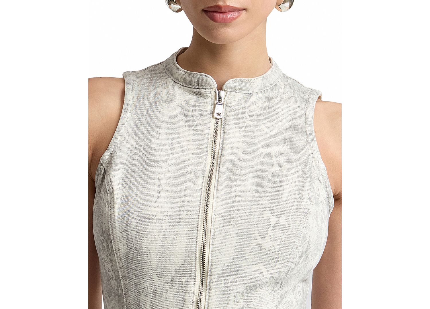 Women's Zip-Front Snake Print Denim Dress
