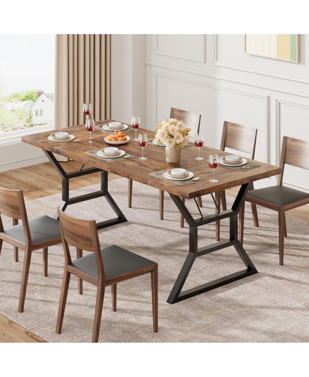 gaomon 70 Inch Wooden Dining Room Table for 6 with Heavy Duty Metal Legs Farmhouse Style