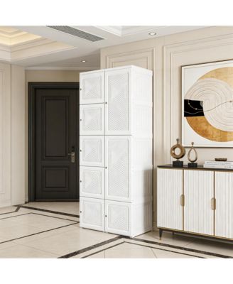 Portable Folding Wardrobe Storage Cabinet - 6 Compartments Clothes Organizer for Entryway