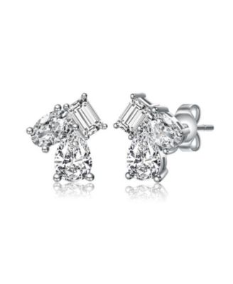 Dainty White Gold Plated Multi-Shape CZ Stud Earrings