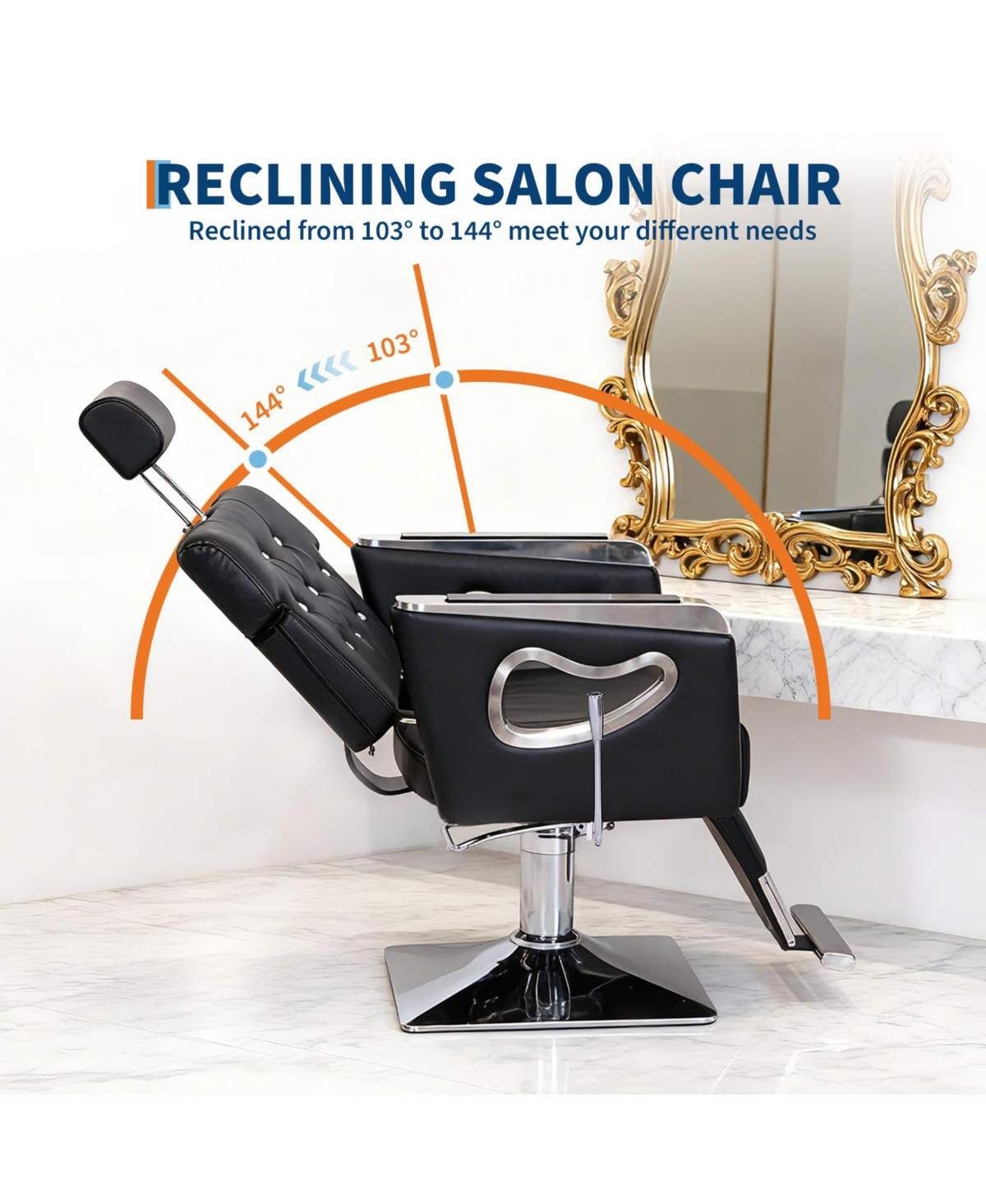 homfan Salon Styling Chair with Hydraulic Lift, 360 Swivel, Reclining Backrest, Adjustable Headrest, Metal Base, 330 lb Capacity