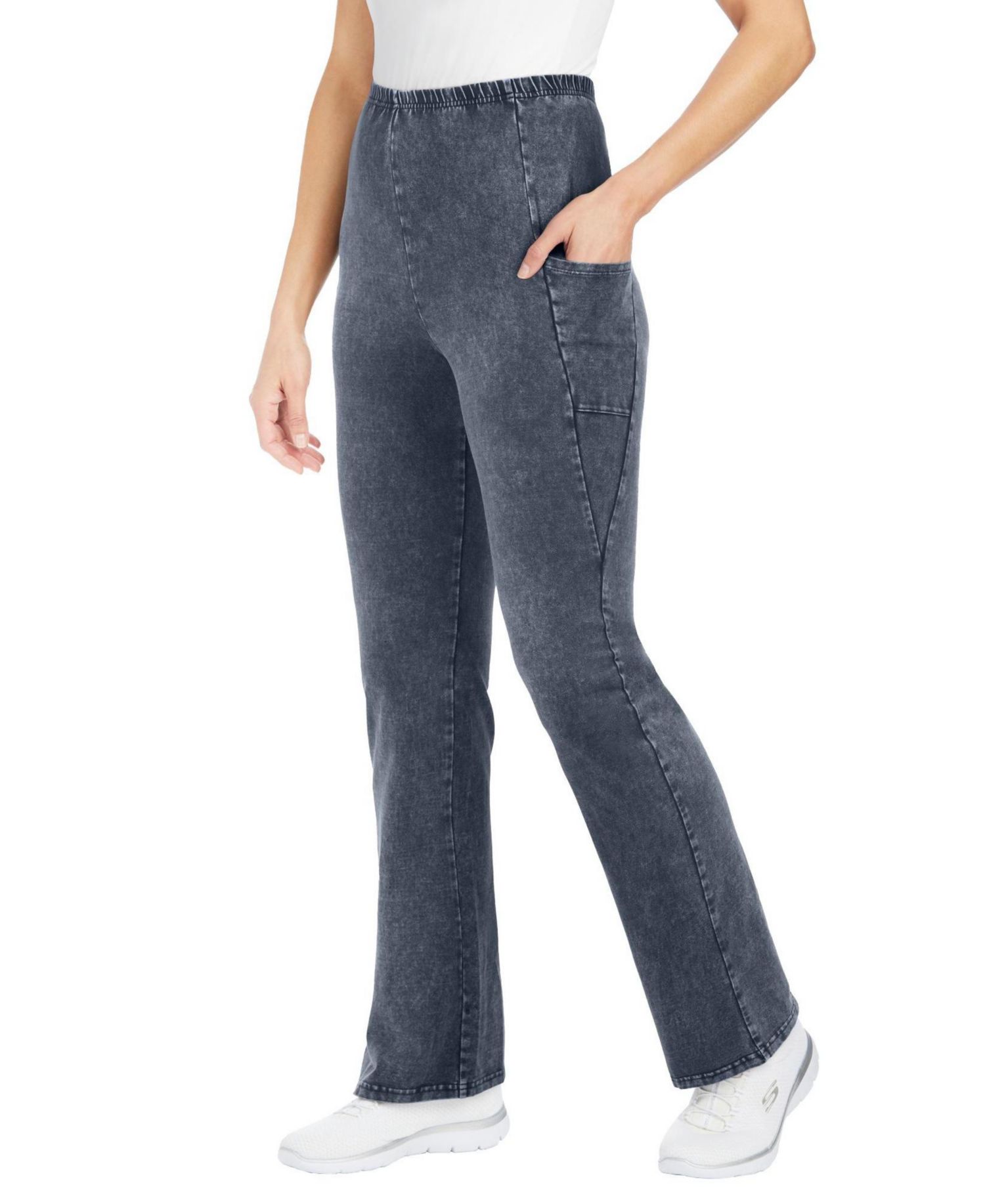 Plus Size Within Stretch-Cotton Knit Pull-On Bootcut Pocket Leggings