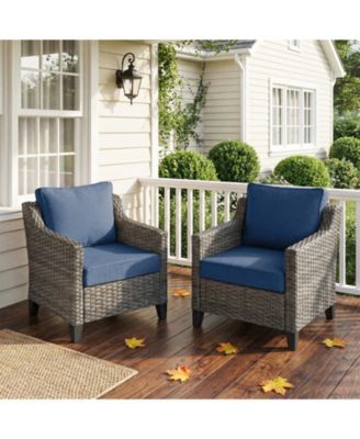 2 Pieces Patio Furniture Set, Outdoor Wicker Chairs of 2, All Weather High Back Rattan Chairs with Comfy Cushions for Porch Deck