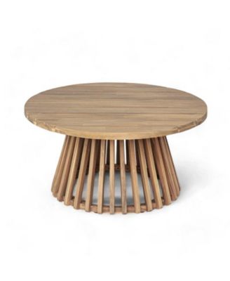 Outdoor Acacia Wood Round Coffee Table for Patio, Balcony or Backyard