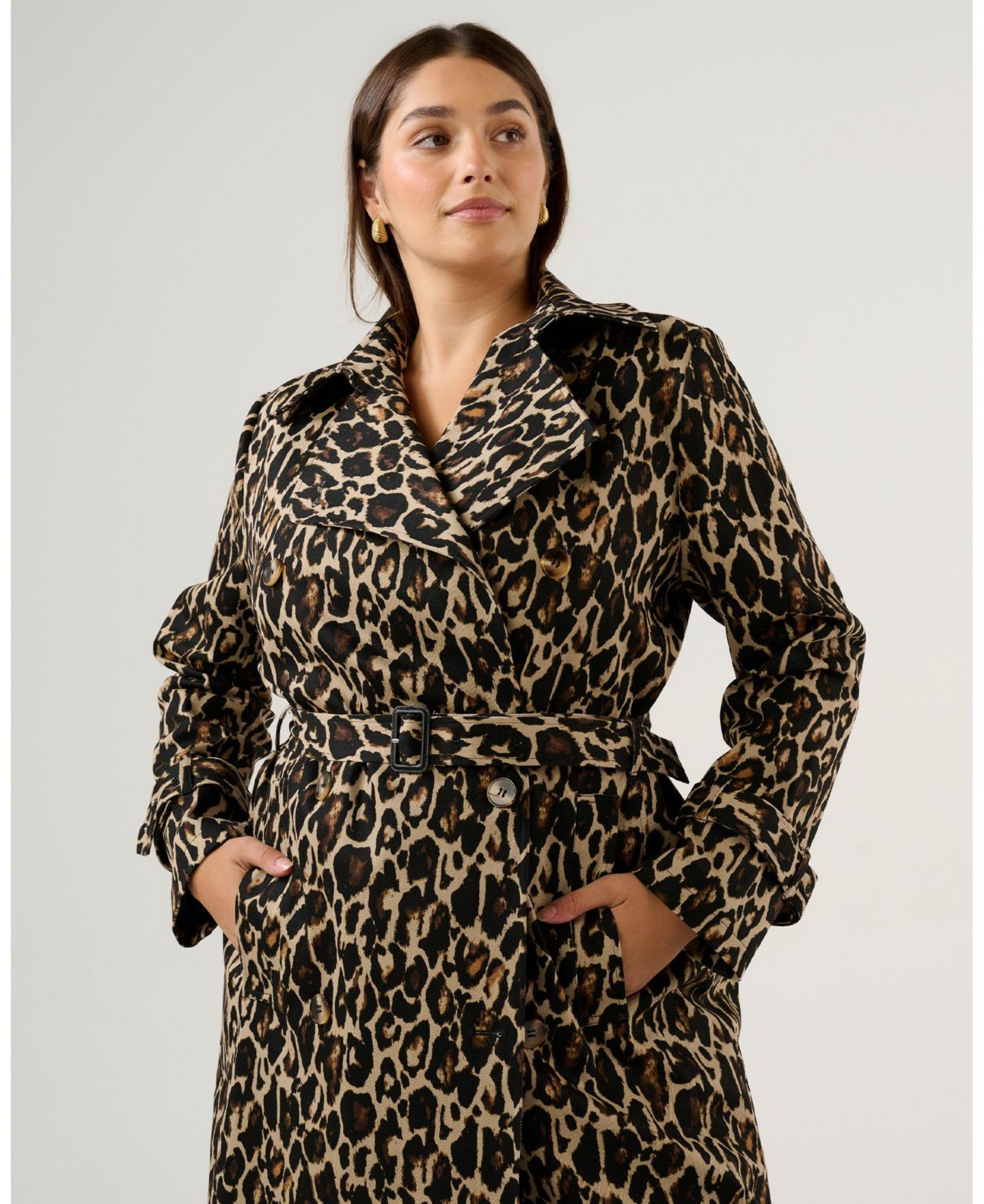 Женское пальто ESTELLE Shari Leopard Double Breasted Full-Length Trench, цвет: Леопардовый — фото 5
