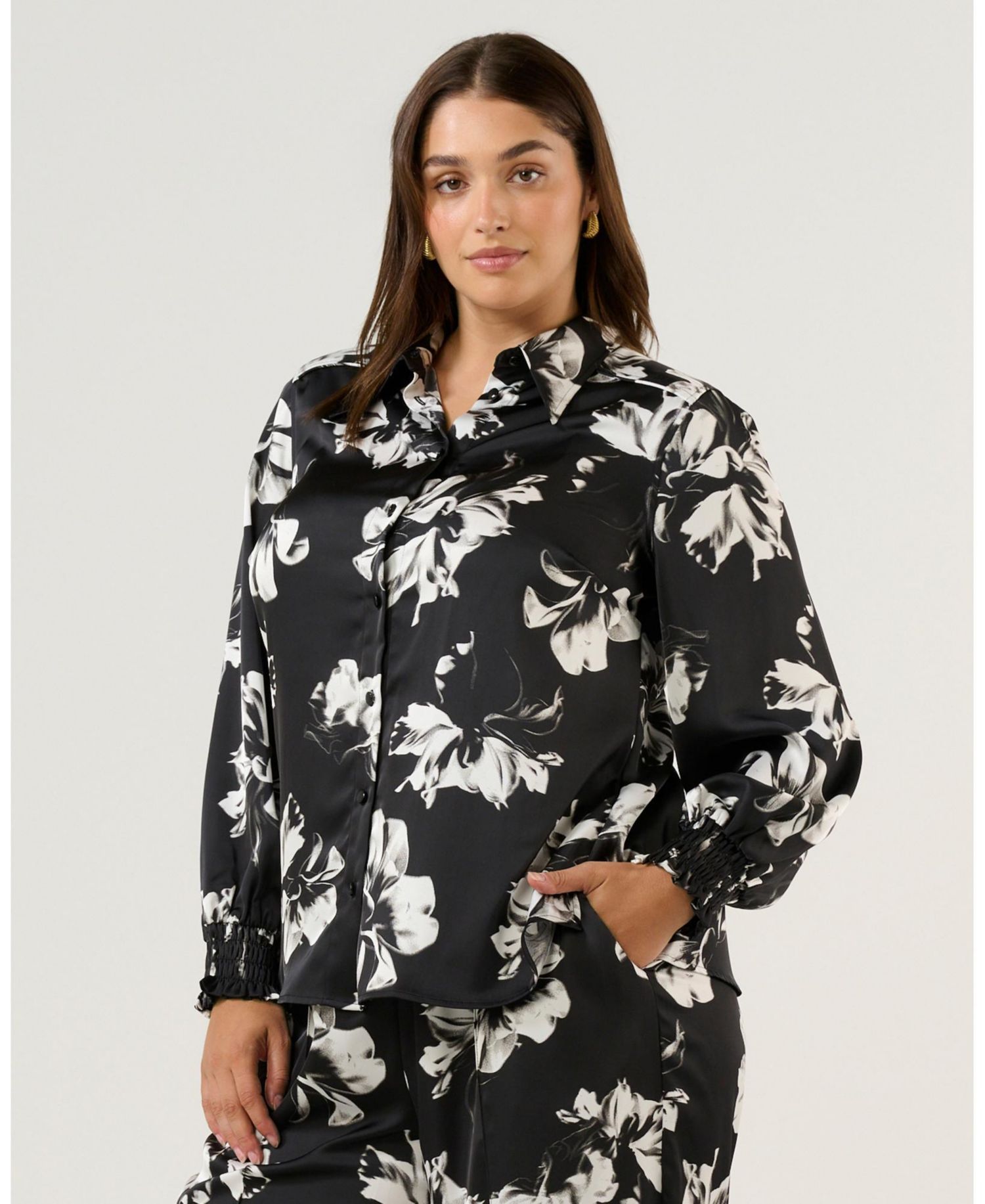 Women's Gilda Floral Satin Button-Front Collared Shirt