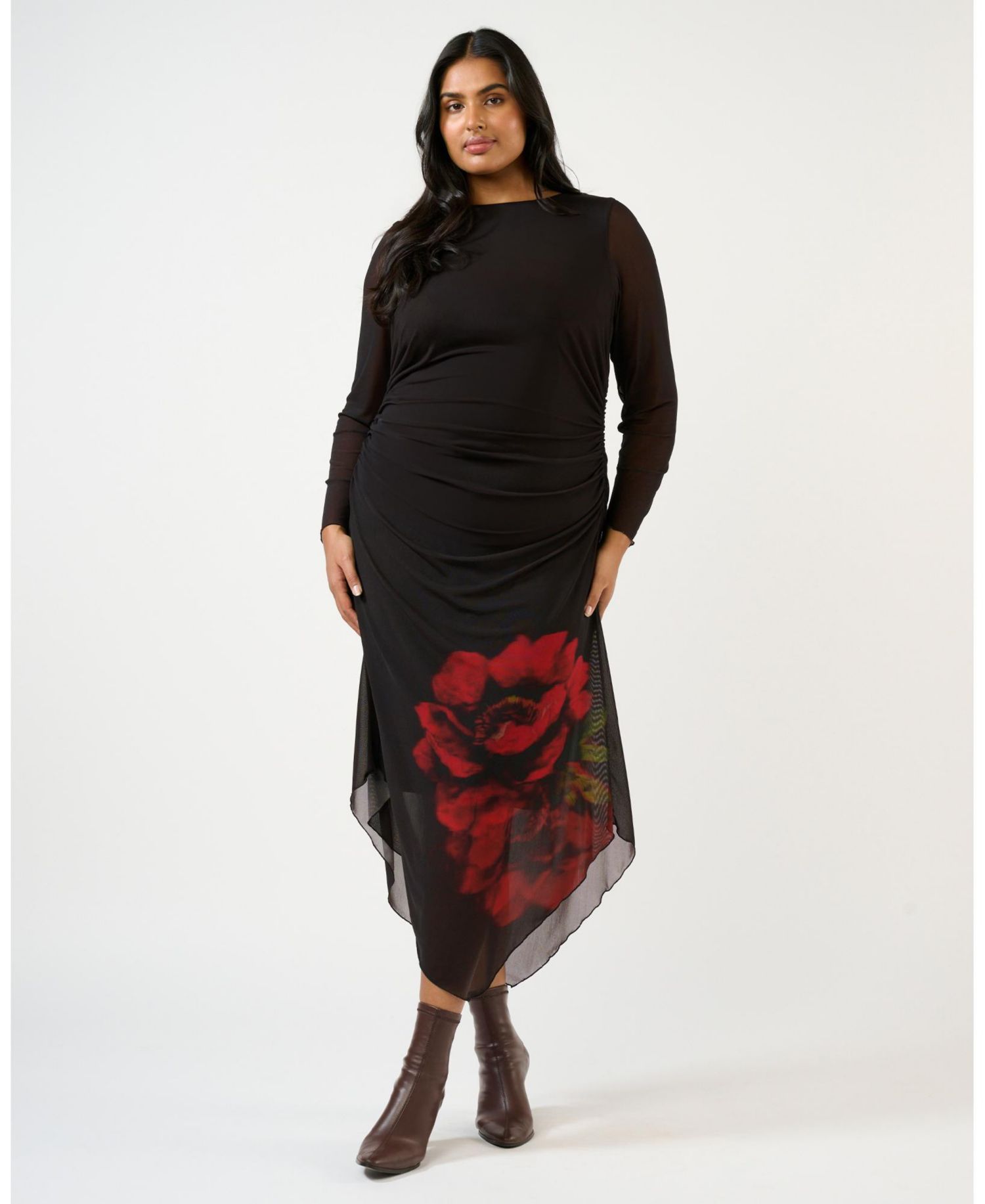 Women's Raya Asymmetrical Long Sleeve Mesh Dress