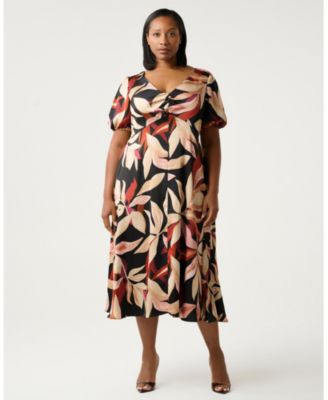 Women's Laura Print V-Neck Puff Sleeve Midi Dress