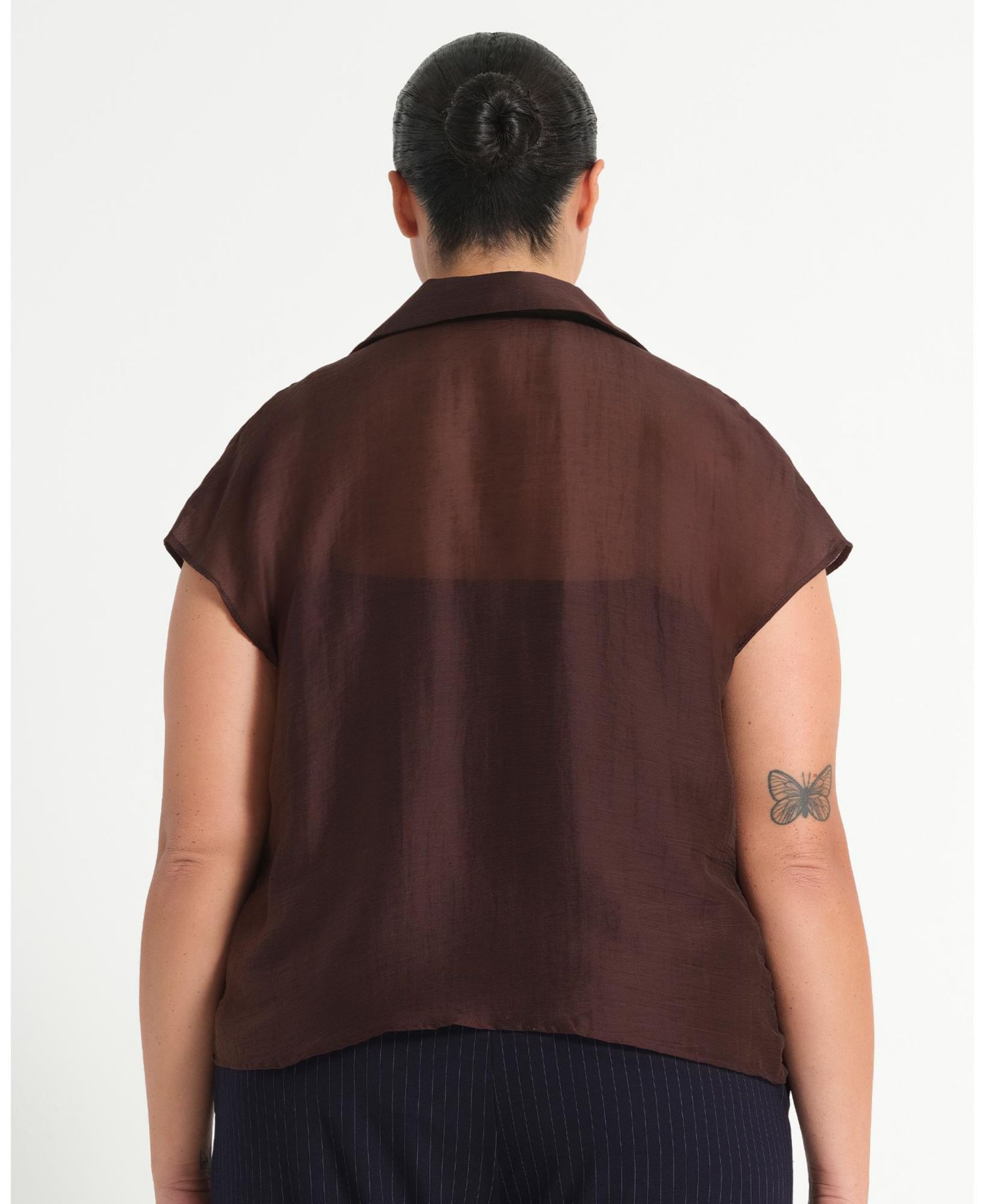 Women's Kelly Sheer Collared V-Neck Short Sleeve Top