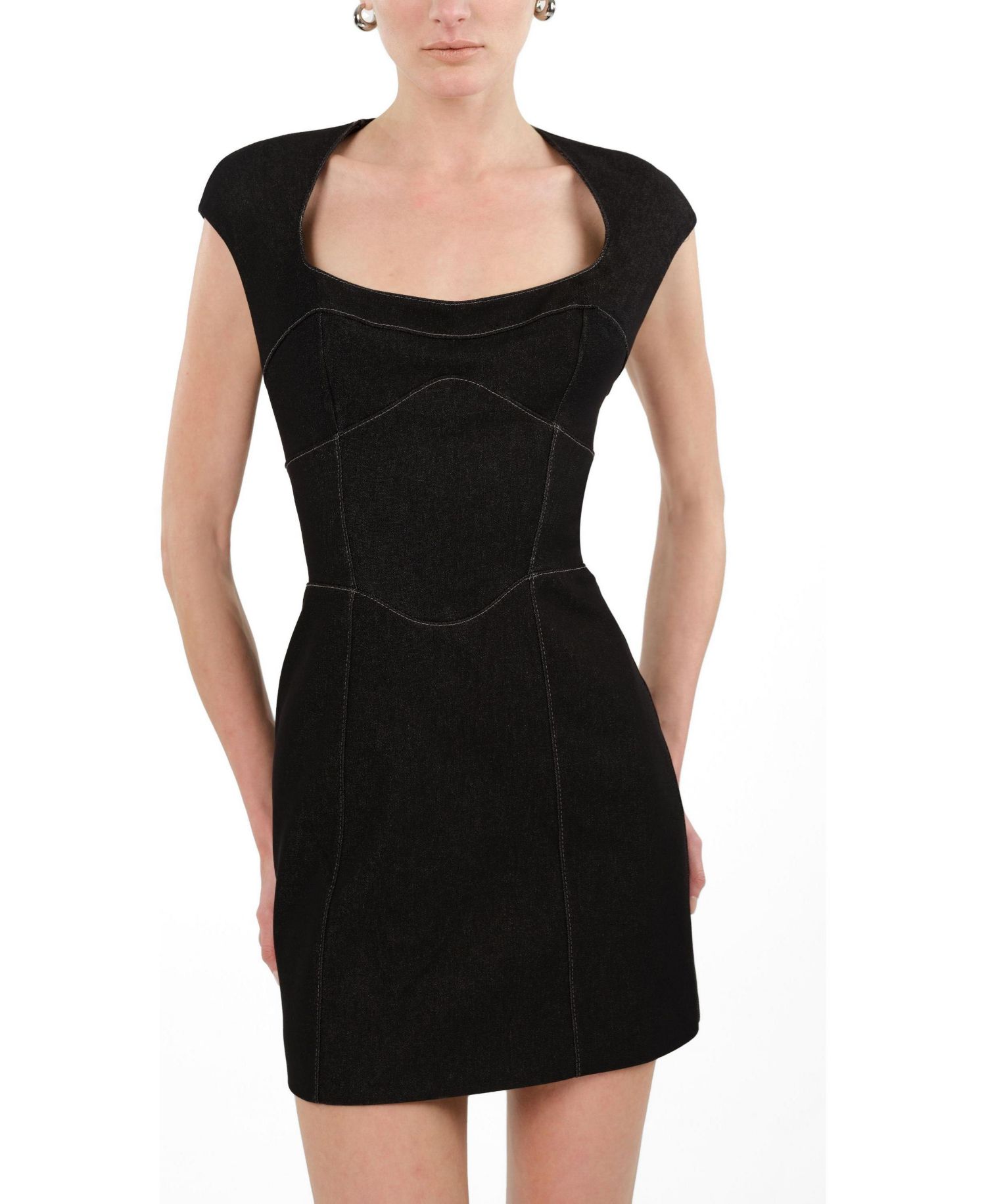 Women's Backless Mini Denim Dress with Built-In Cup Detail