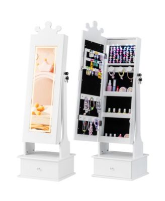 Kids Jewelry Armoire with Full-Length Lighted Mirror and Inside LED Lights