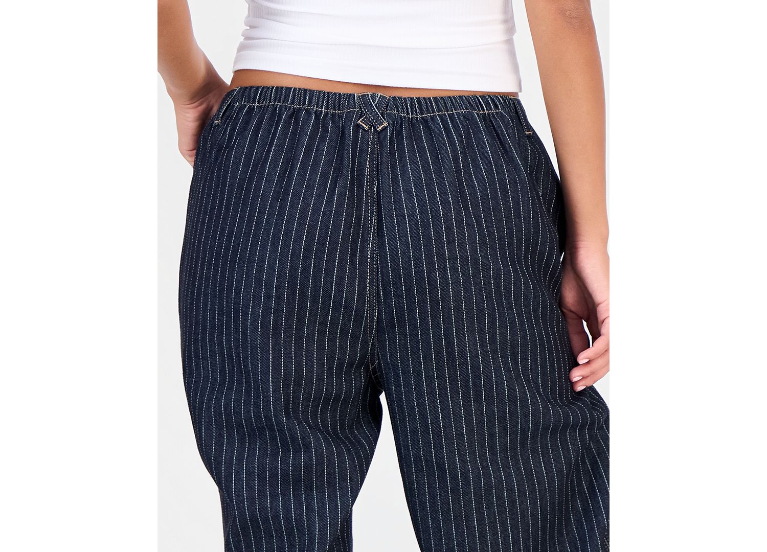 Juniors' Striped Wide-Leg Pull-On Jeans