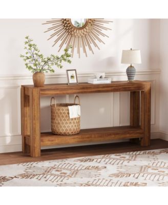 63-Inch Narrow Sofa Table with 2-Tier Storage – Slim Console Table for Entryway, Hallway, Behind Couch, Holds 220 Lbs