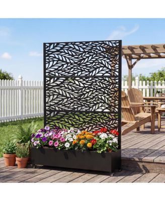 Metal Raised Garden Bed with Wheels, Trellis, and Privacy Screen, 73"x47"x16