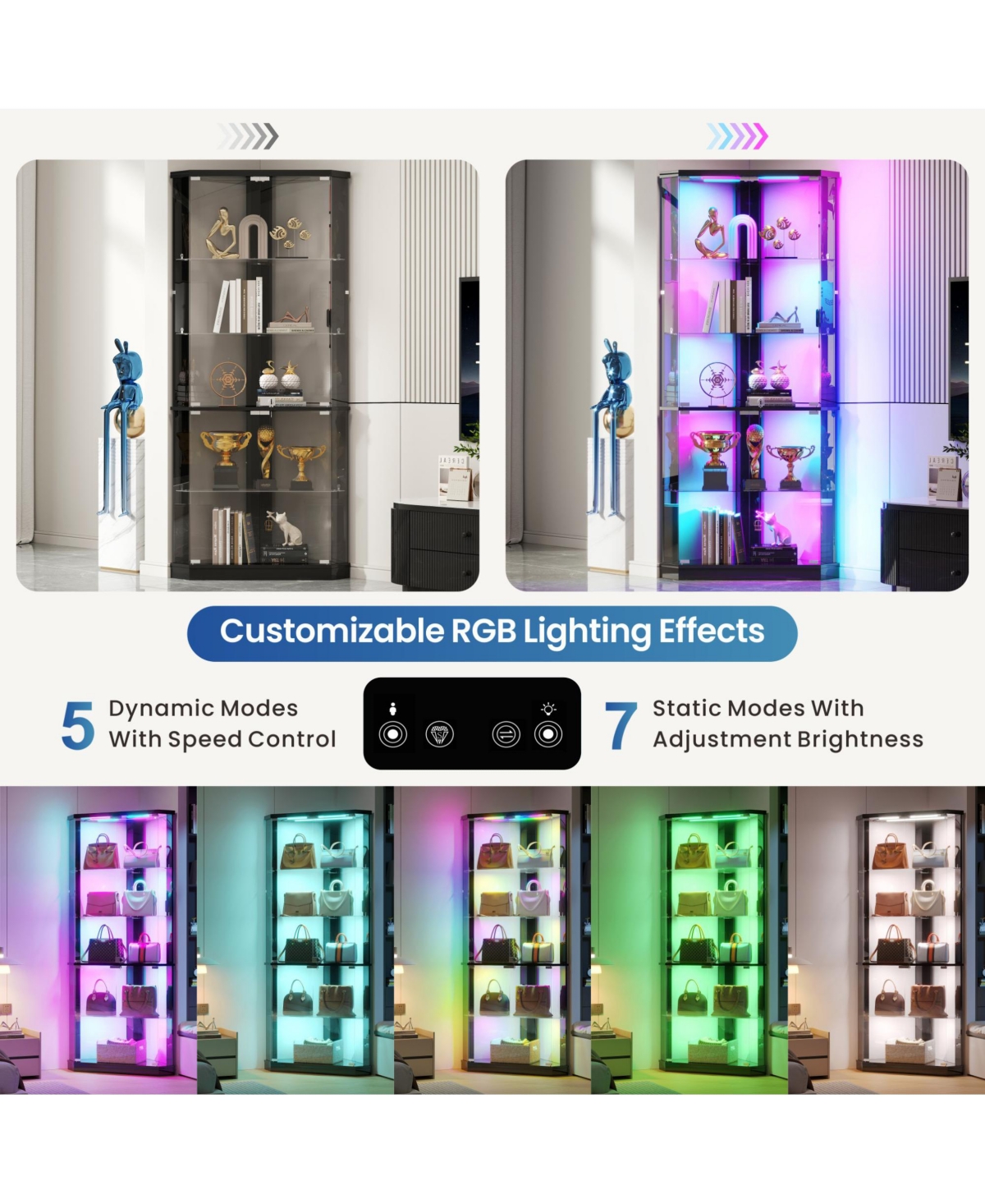 Vlsrka Corner Display Cabinet with Rgb Lights