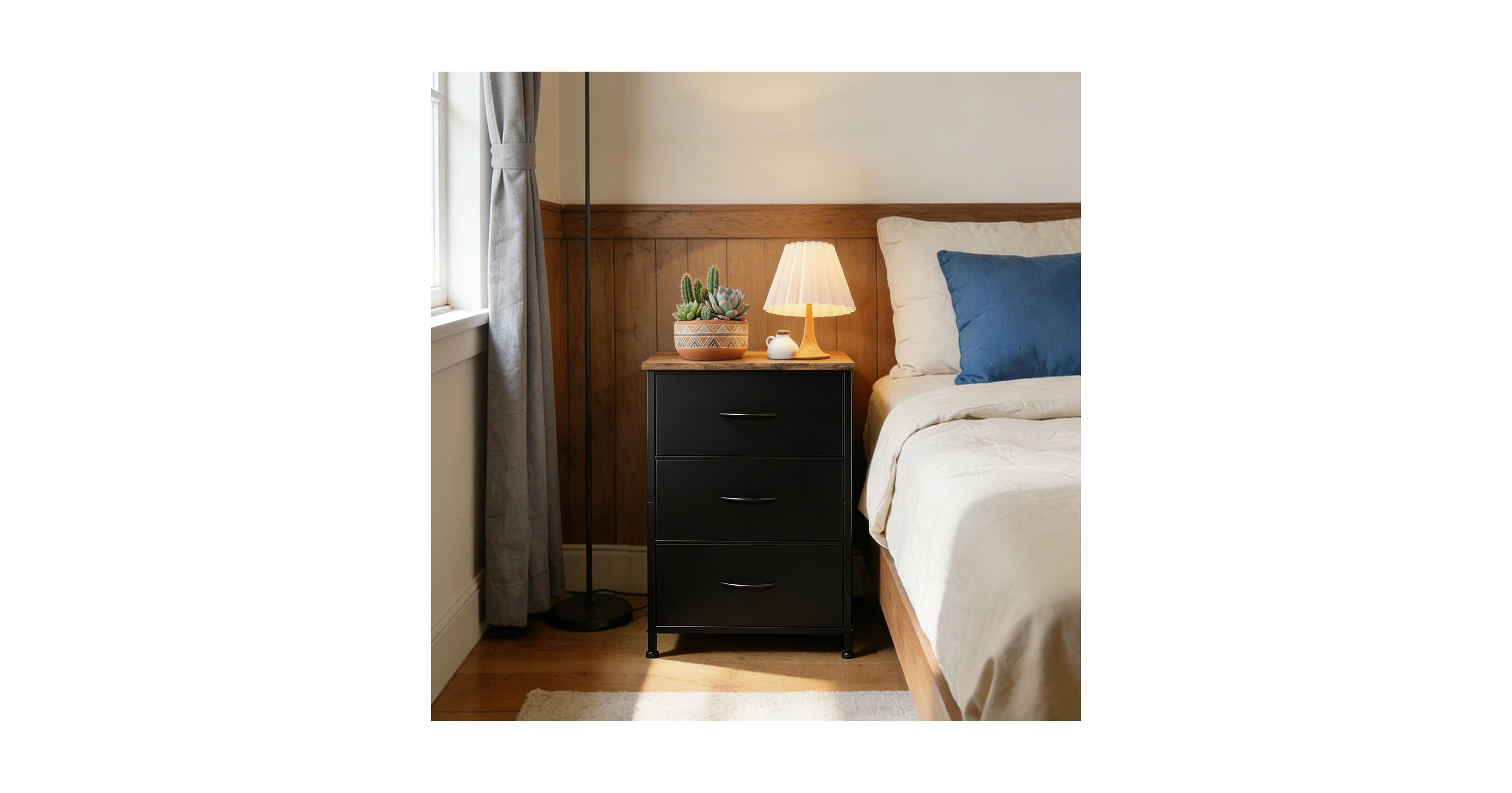 homfan Slim 3-Drawer Dresser with Removable Fabric Bins, Modern Wood Grain Storage Chest for Bedroom, Closet, Entryway