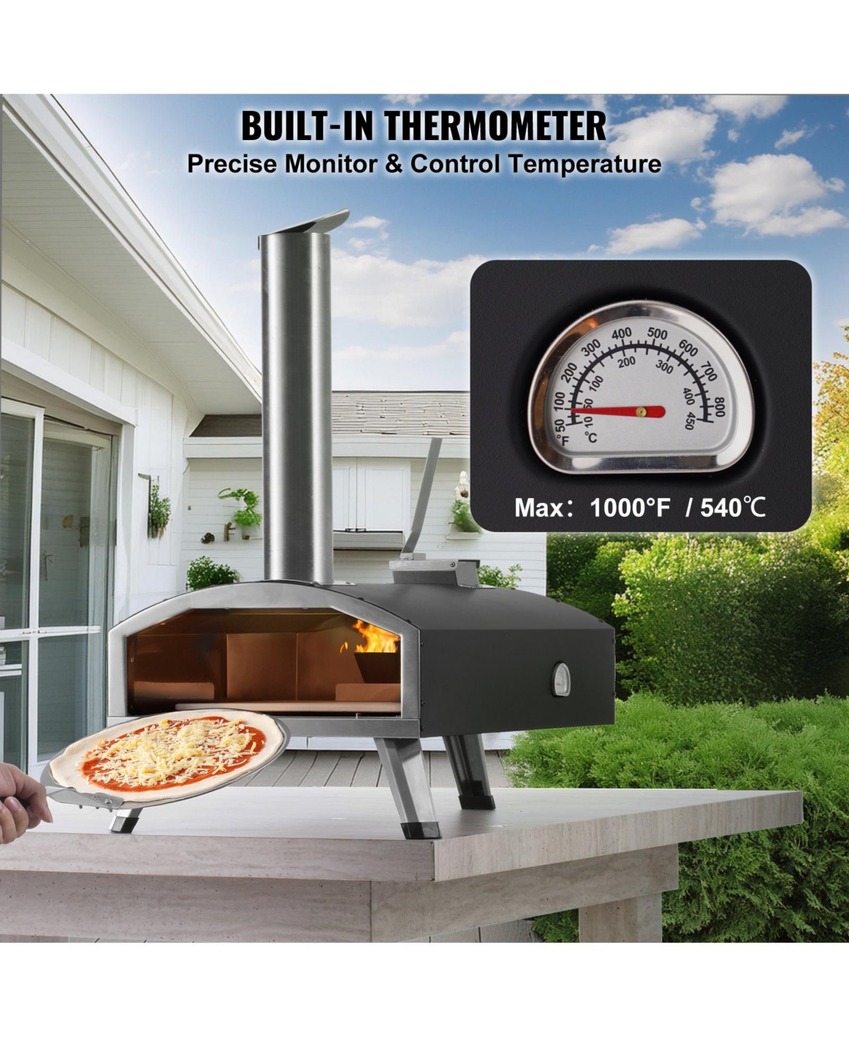 Cozito Portable Outdoor Pizza Oven,Tri-Fuel Pizza Grill with Stone, Cover and Shovel