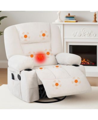 Manual Swivel Recliner Chair with 360degree(s) Rocker Glider, Vibration Massage and Heat, Chenille Lounge Chair for Living Room, Bedroom
