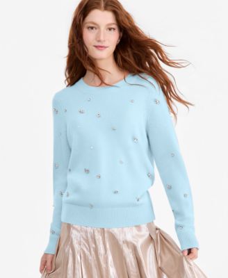 Women's 100% Cashmere Embellished Chunky Crewneck Sweaters