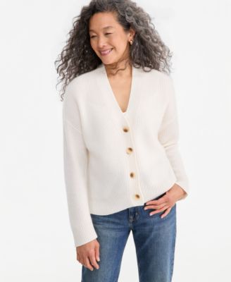Women's 100% Cashmere Shaker Stitch V-Neck Cardigan Sweater