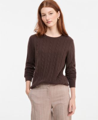 Women's Cable-Knit Crewneck 100% Cashmere Sweater