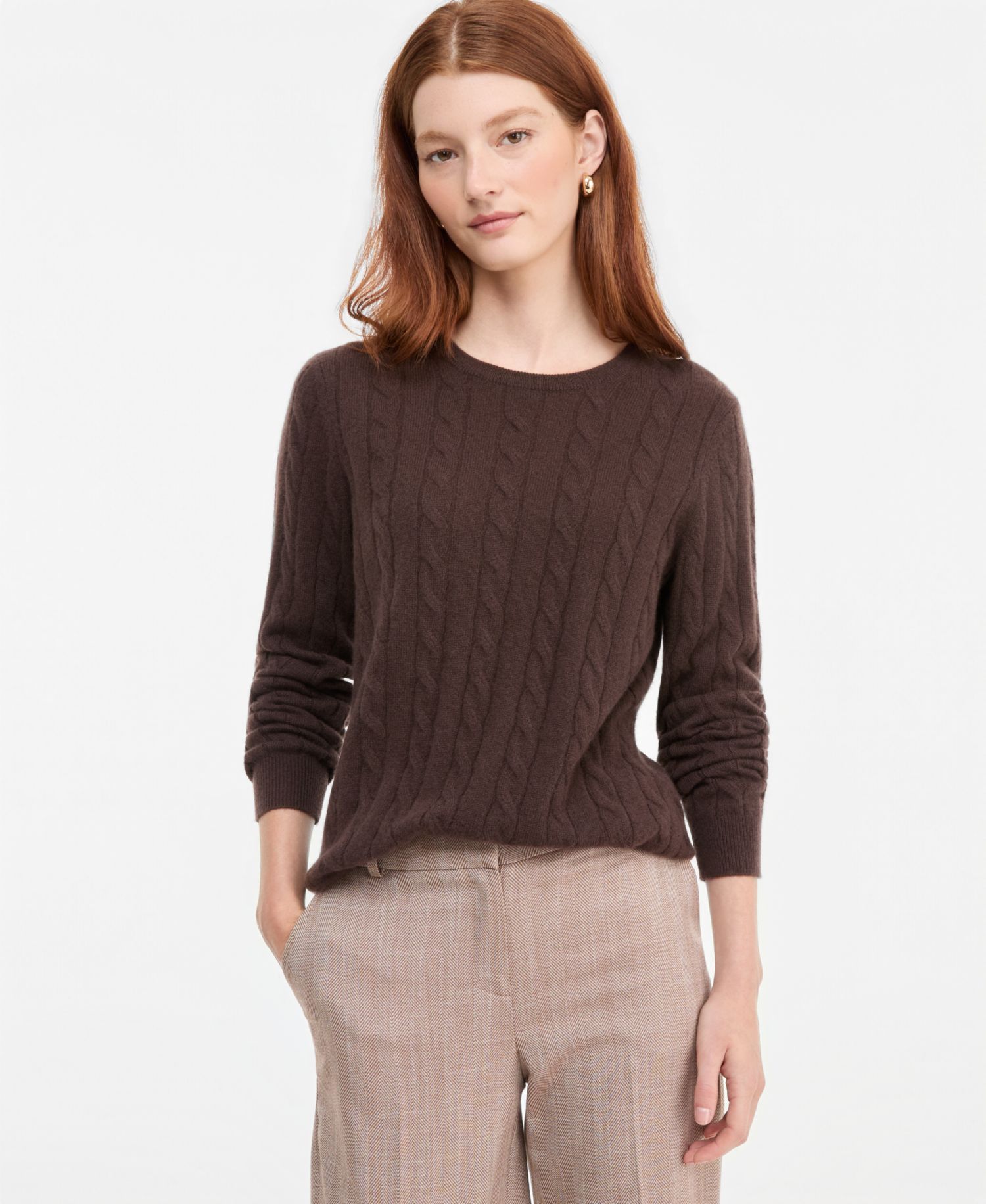 Petite Cable-Knit Crewneck 100% Cashmere Sweater