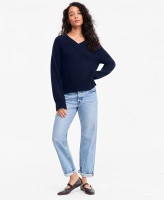 Women's 100% Cashmere V-Neck Relaxed Sweater
