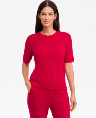 Women's Cable-Knit Short-Sleeve 100% Cashmere Sweater