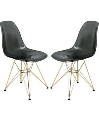 Cresco Dining Chair Set of 2 Molded Acrylic with Gold Metal Eiffel Base and Curved Back Design Lightweight Accent Side Chair Easy Assembly
