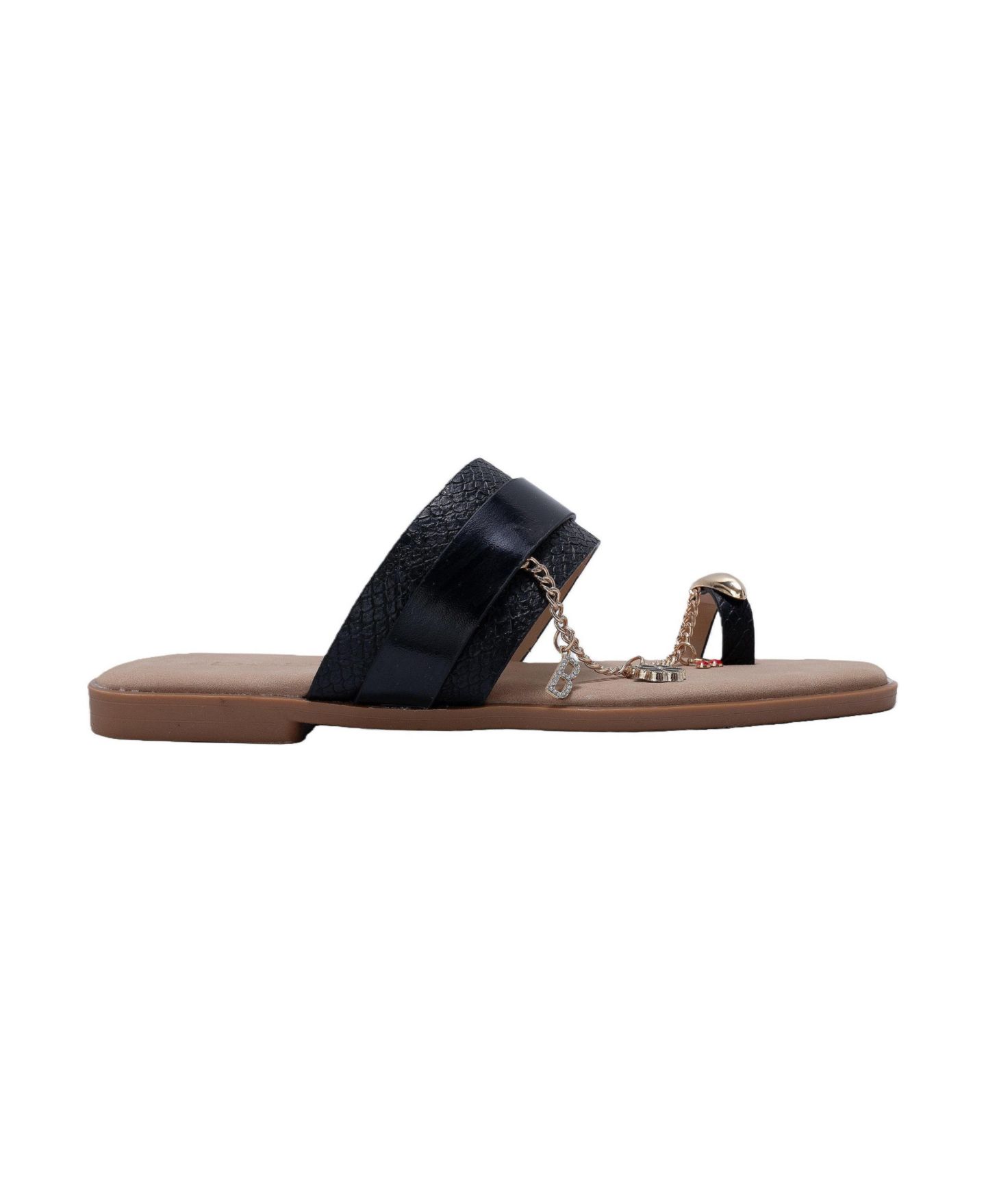 Женские сандалии Bebe Thong Sandals with Charm Chain Detail Flat Slip-On Summer, цвет: Чёрный — фото 2