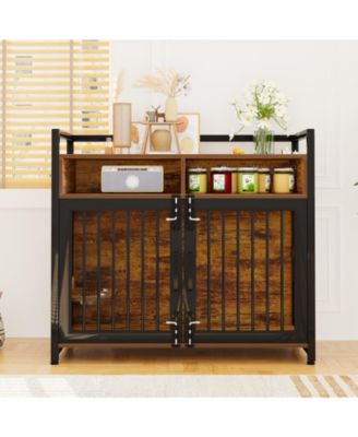 48'' Heavy Duty Wooden Dog Crate Furniture for Large or Medium Dogs Double Doors, 2 Storage Drawers, 360degree(s) Swivel Raised Feeder