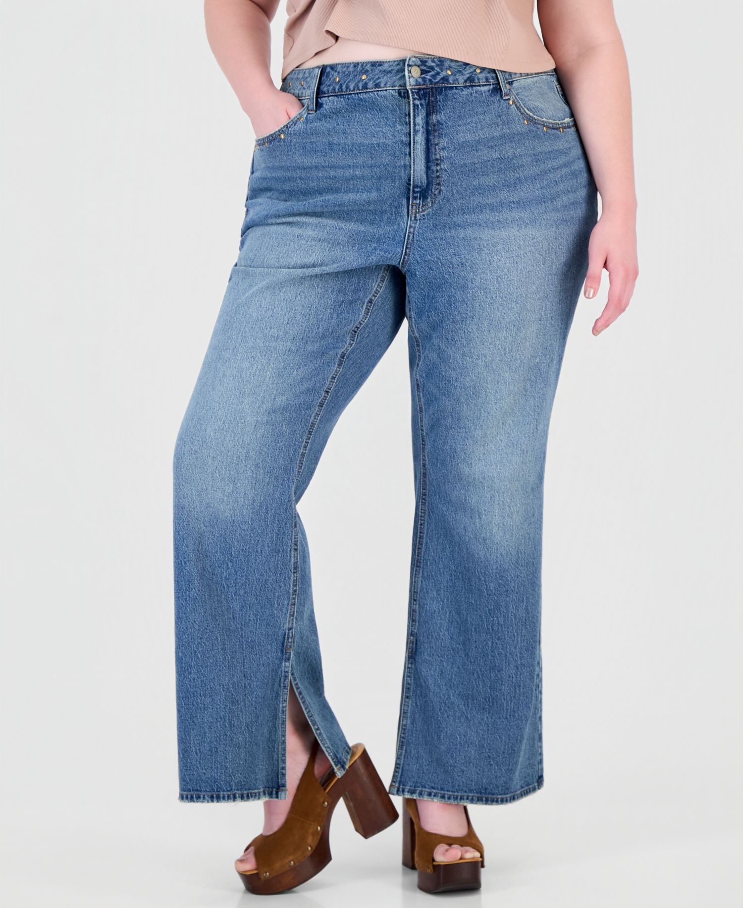 Petite Side Slit Bootcut High-Waisted Jeans