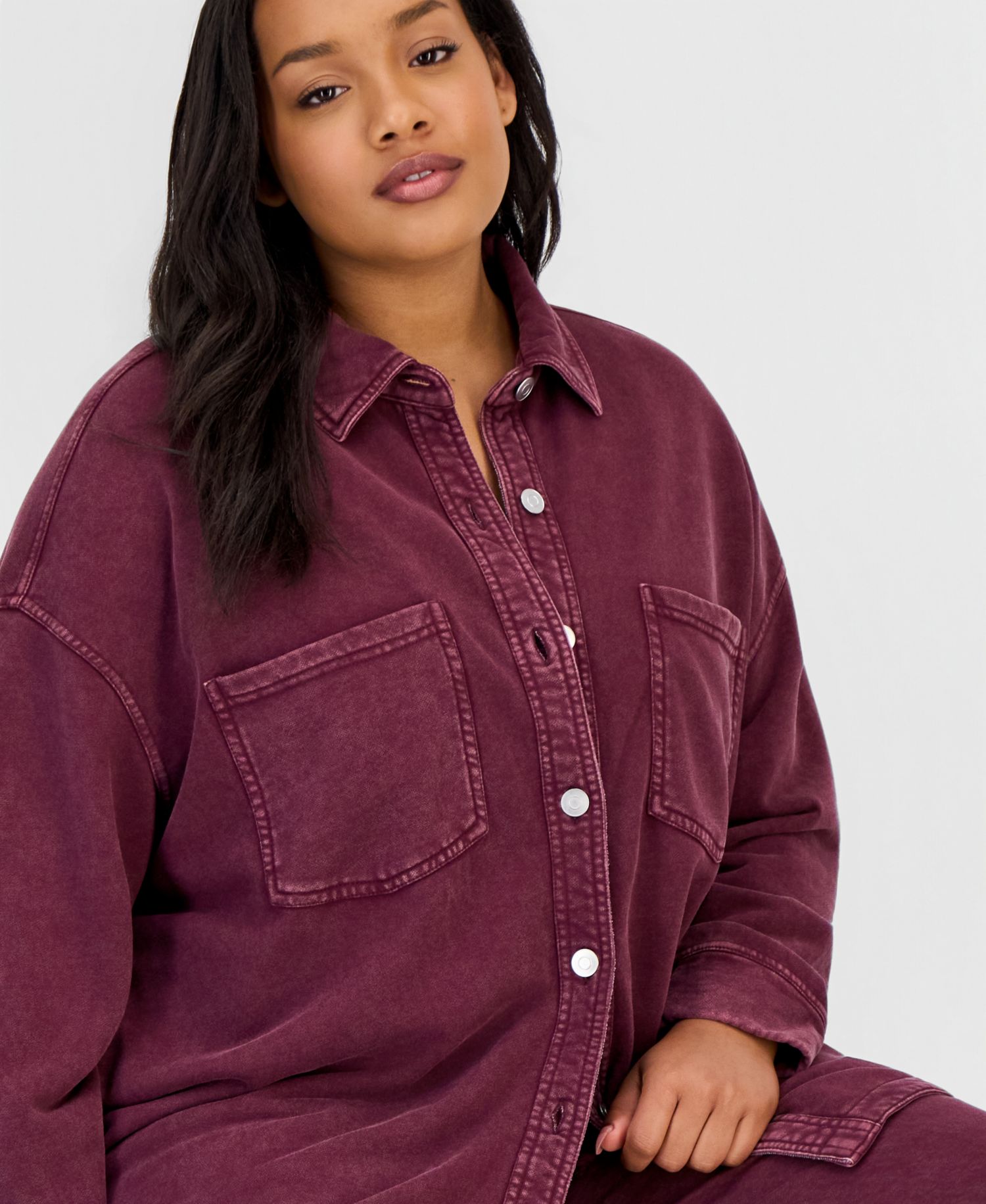 Trendy Plus Size Denim-Look Terry Shacket