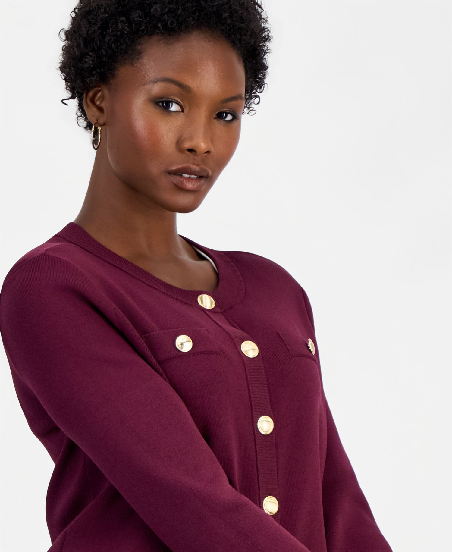 Women's Petite Structured Button-Front Cardigan