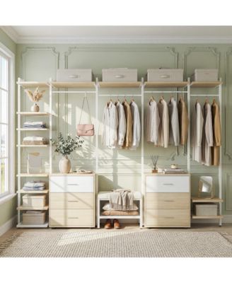 Freestanding Closet Organizer with 6 Drawers, Walk-In Closet Systen with 4 Clothing Rack